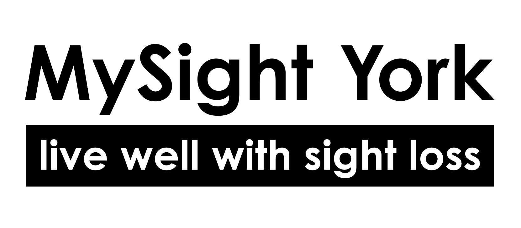 MySight York logo. MySight York in black with the words "live well with sight loss" in white on a blue background underneath.