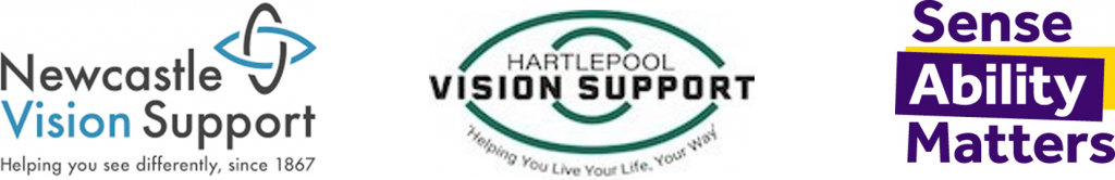 Combined logo Newcastle Vision Support, Hartlepool Vision Support and Sense Ability Matters Combined logo Newcastle Vision Support, Hartlepool Vision Support and Sense Ability Matters